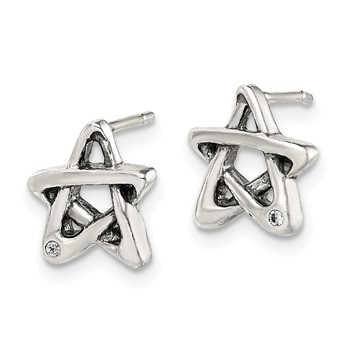 Sterling Silver CZ Antiqued Star Earrings — alternate view