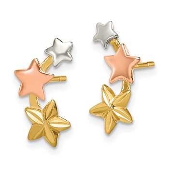 Sterling Silver and Flash Yellow and Rose Gold Plated Star Earrings — alternate view