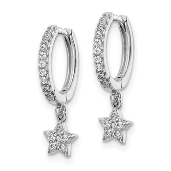 Sterling Silver Rhodium-Plated CZ Hoops with Star Dangle Earrings — alternate view