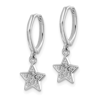Sterling Silver Rhodium-Plated Hoops with CZ Star Dangle Earrings — alternate view