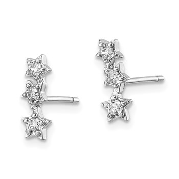 Sterling Silver Rhodium-Plated CZ Triple Star Stud Earrings — alternate view