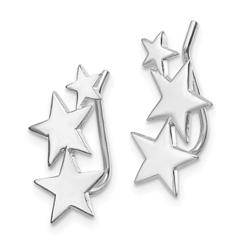 Sterling Silver RH-plated Polished Graduating Stars Ear Climber Earrings — alternate view