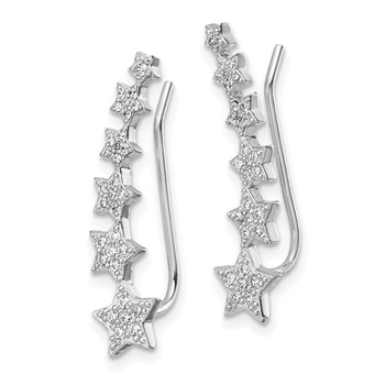 Sterling Silver Rhodium-plated Graduating CZ Stars Ear Climber Earrings — alternate view
