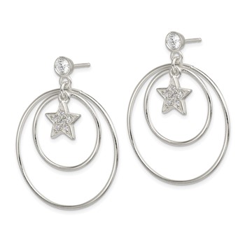Sterling Silver Polished CZ Star Orbiting Circles Drop Post Earrings — alternate view