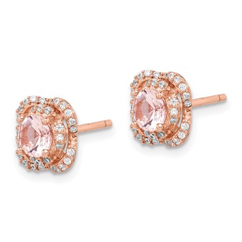 Sterling Silver Rose Gold-plated Polished Pink Crystal & CZ Post Earrings — alternate view
