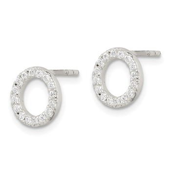 Sterling Silver Polished CZ Circle Post Earrings — alternate view