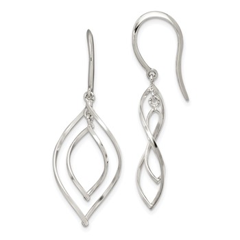 Sterling Silver Polished Fancy Twisted Marquise Shaped Dangle Earrings