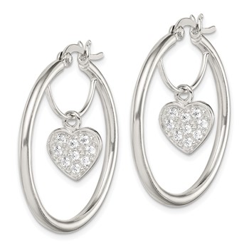 Sterling Silver CZ Heart Hoop Earrings — alternate view