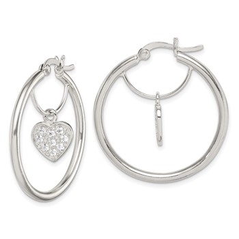 Sterling Silver CZ Heart Hoop Earrings