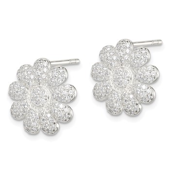 Sterling Silver CZ Flower Post Earrings — alternate view