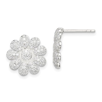 Sterling Silver CZ Flower Post Earrings