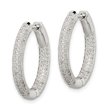 Sterling Silver CZ Hinged Hoop Earrings — alternate view