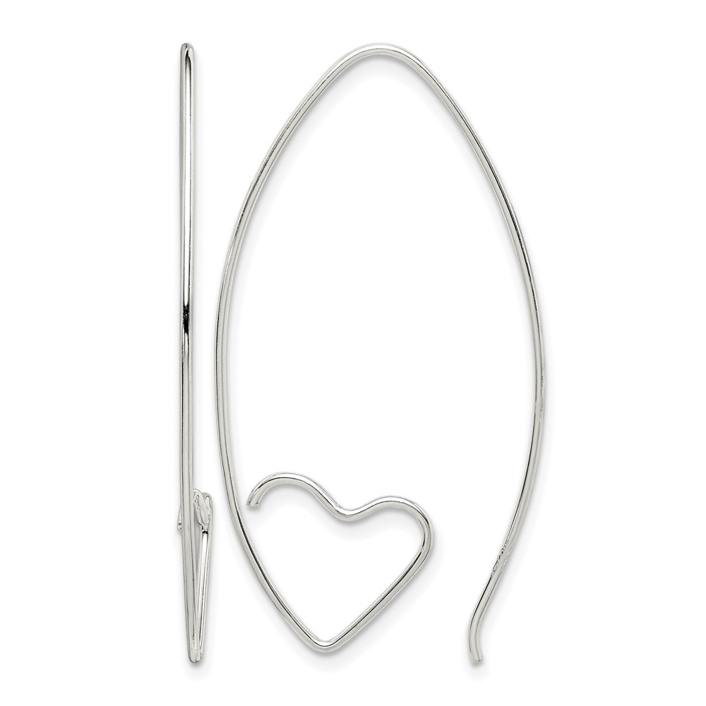 Sterling Silver Rhodium-plated Heart Threader Earrings