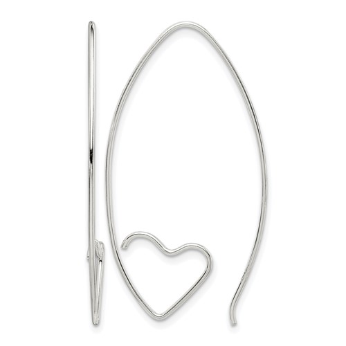 Sterling Silver Rhodium-plated Heart Threader Earrings