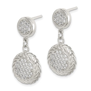 Sterling Silver CZ Circle Dangle Earrings — alternate view