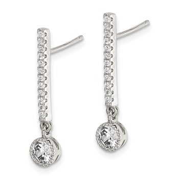 Sterling Silver Rhodium-plated Polished CZ Bar Post Dangle Earrings — alternate view