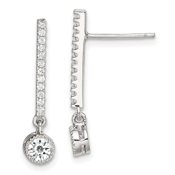 Sterling Silver Rhodium-plated Polished CZ Bar Post Dangle Earrings