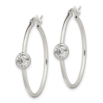 Sterling Silver CZ Polished Hoop Earrings — alternate view