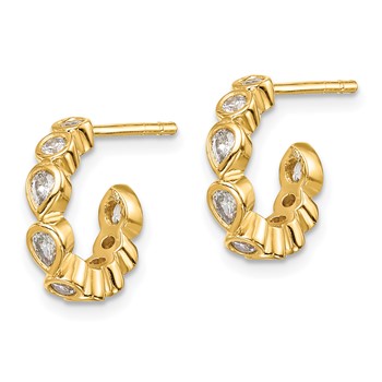 Sterling Silver Gold-tone CZ Post Hoop Earrings — alternate view