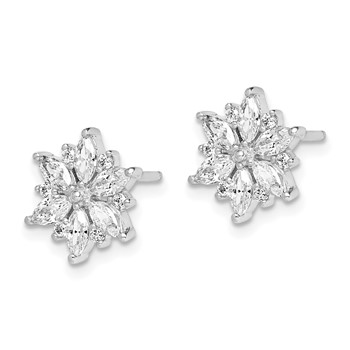 Sterling Silver Rhodium-plated Polished CZ Snowflake Post Earrings — alternate view