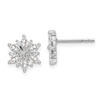 Sterling Silver Rhodium-plated Polished CZ Snowflake Post Earrings