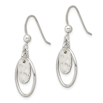 Sterling Silver Polished & Hammered Oval Dangle Earrings — alternate view