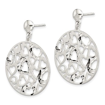 Sterling Silver Brushed Hearts Dangle Earrings — alternate view