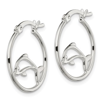 Sterling Silver Polished Dolphin Hoop Earrings — alternate view