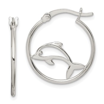 Sterling Silver Polished Dolphin Hoop Earrings