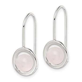 Sterling Silver Polished Pink Chalcedony Circle Dangle Earrings — alternate view