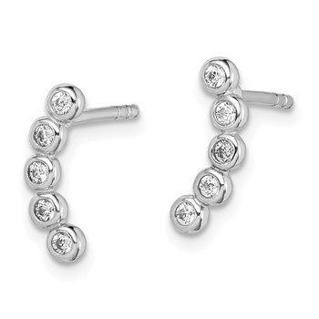 Sterling Silver Rhodium-plated Polished Five CZ Curved Post Earrings — alternate view