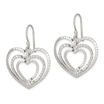 Sterling Silver Diamond-cut Heart Dangle Earrings — alternate view