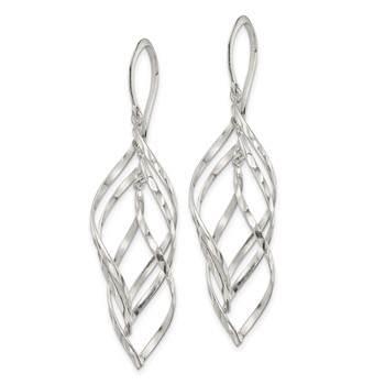 Sterling Silver Fancy Polished & Diamond-cut Twisted Dangle Earrings — alternate view