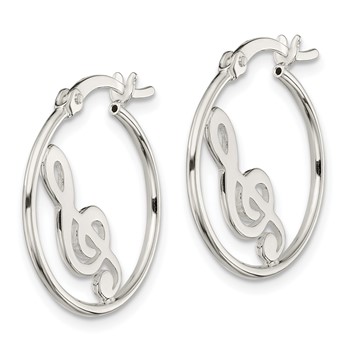 Sterling Silver Polished Music Note Hoop Earrings — alternate view