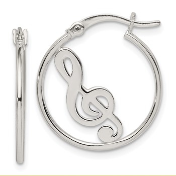Sterling Silver Polished Music Note Hoop Earrings