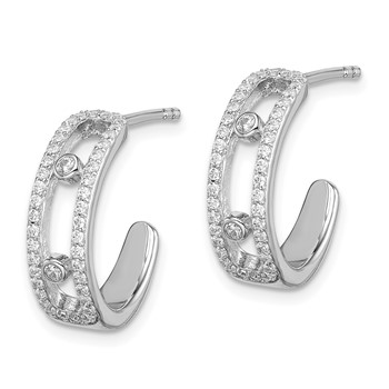 Sterling Silver Rhodium-plated CZ J-Hoop Earrings — alternate view