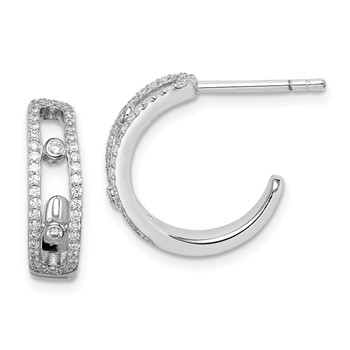 Sterling Silver Rhodium-plated CZ J-Hoop Earrings