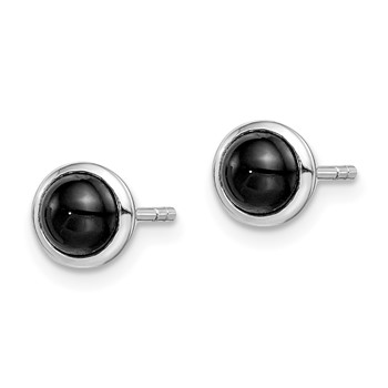 Sterling Silver Rhodium-plated Polished Onyx Round Bezel Stud Earrings — alternate view