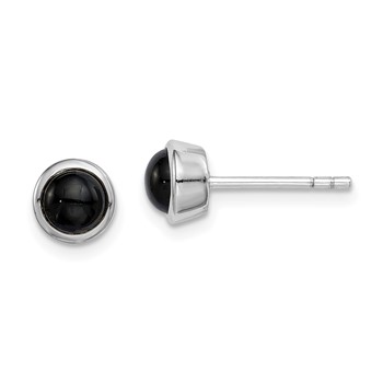 Sterling Silver Rhodium-plated Polished Onyx Round Bezel Stud Earrings