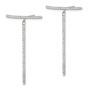 Sterling Silver White CZ Dangle Bar Post Earrings — alternate view