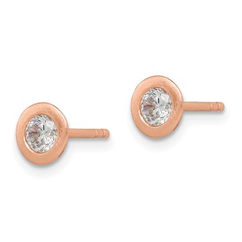 Sterling Silver Rose-tone Brushed CZ Post Earrings — alternate view