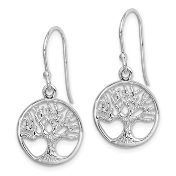 Sterling Silver Rhodium Plated Tree Dangle Earrings — alternate view