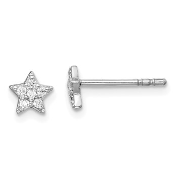 Sterling Silver Rhodium Plated CZ Star Post Earrings