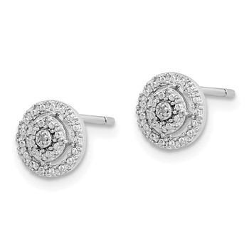 Sterling Silver RH-plated Polished & Textured Diamond Circle Post Earrings — alternate view