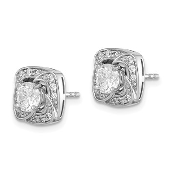 Sterling Silver RH-plated 5mm Round CZ Post w/ Square Jackets Earrings — alternate view