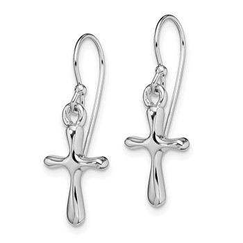 Sterling Silver Rhodium-plated Polished Cross Dangle Earrings — alternate view