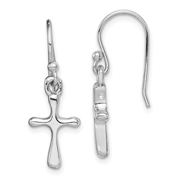 Sterling Silver Rhodium-plated Polished Cross Dangle Earrings