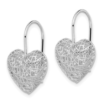 Sterling Silver Rhodium-plated Heart Dangle Earrings — alternate view