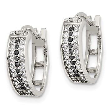 Sterling Silver RH-pltd Polished Black/White CZ 4mm Round Hoop Earrings — alternate view