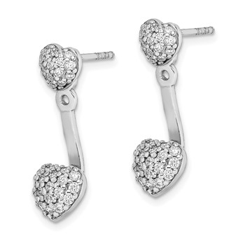 Sterling Silver Rhodium Plated CZ Heart Post Earrings w/ Jacket — alternate view